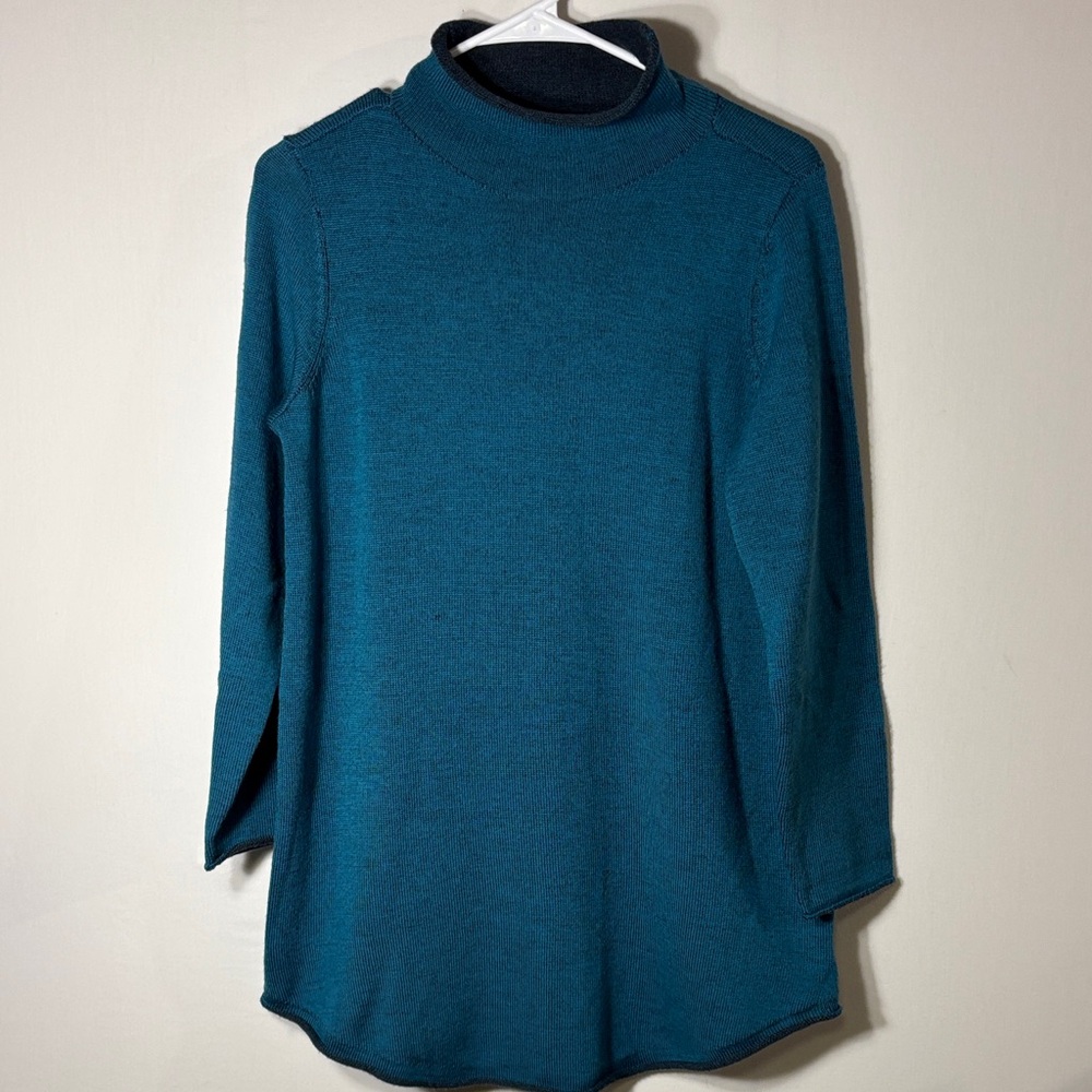 Eileen Fisher Teal Merino Wool Mock Neck Sweater | Size S/P